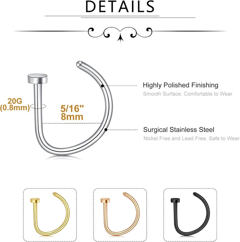 MODRSA Fake Nose Ring Hoop D Shape Fake Septum Piercing Non Pierced Septum Ring Clip on Lip Rings Faux Earring Stud for Men Faux Lip Piercings Jewelry for Women Halloween Jewelry - Image 1